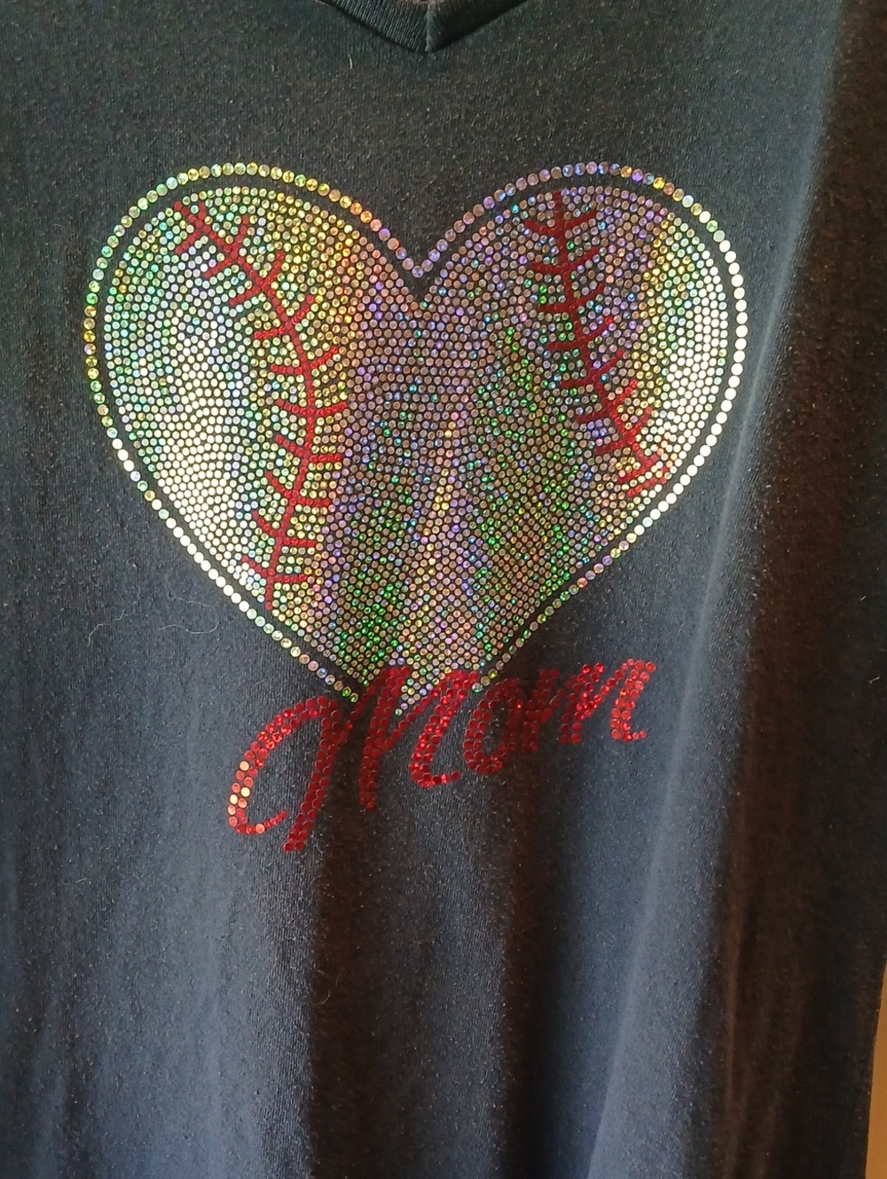 Gildan Navy V-Neck Tee with Pink Print